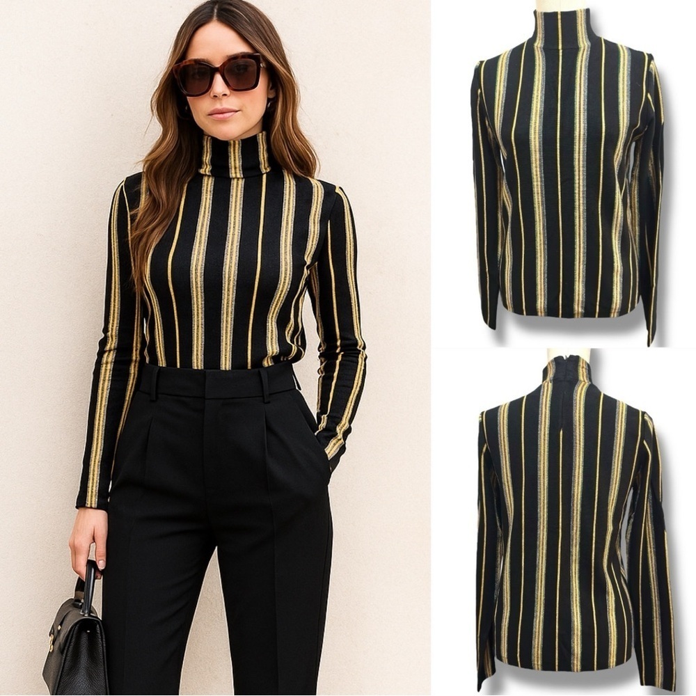 189 Forever 21 | NWOT Black Metallic Striped Turtleneck Top (Size M)